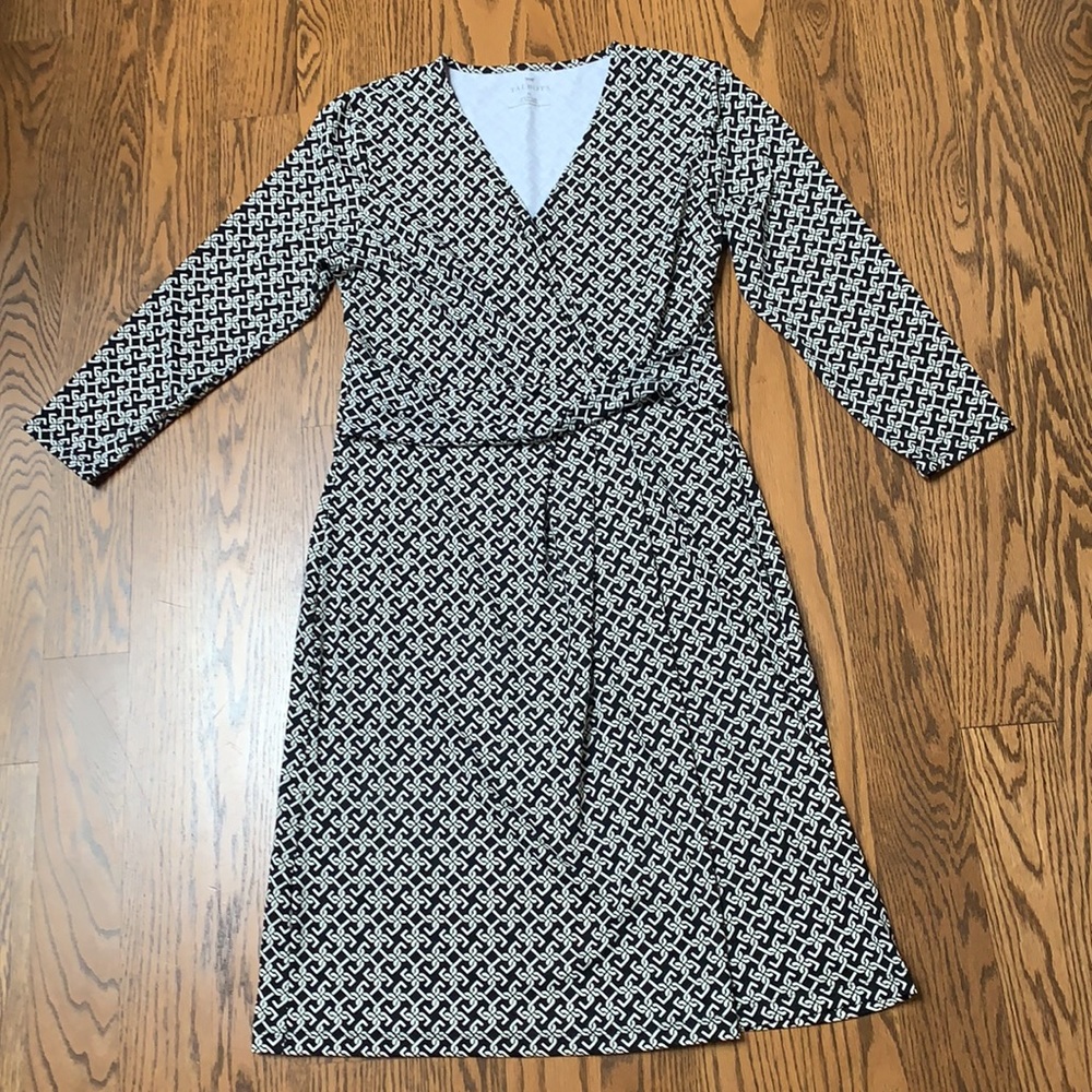 Talbots Patterned Faux Wrap Style Dress